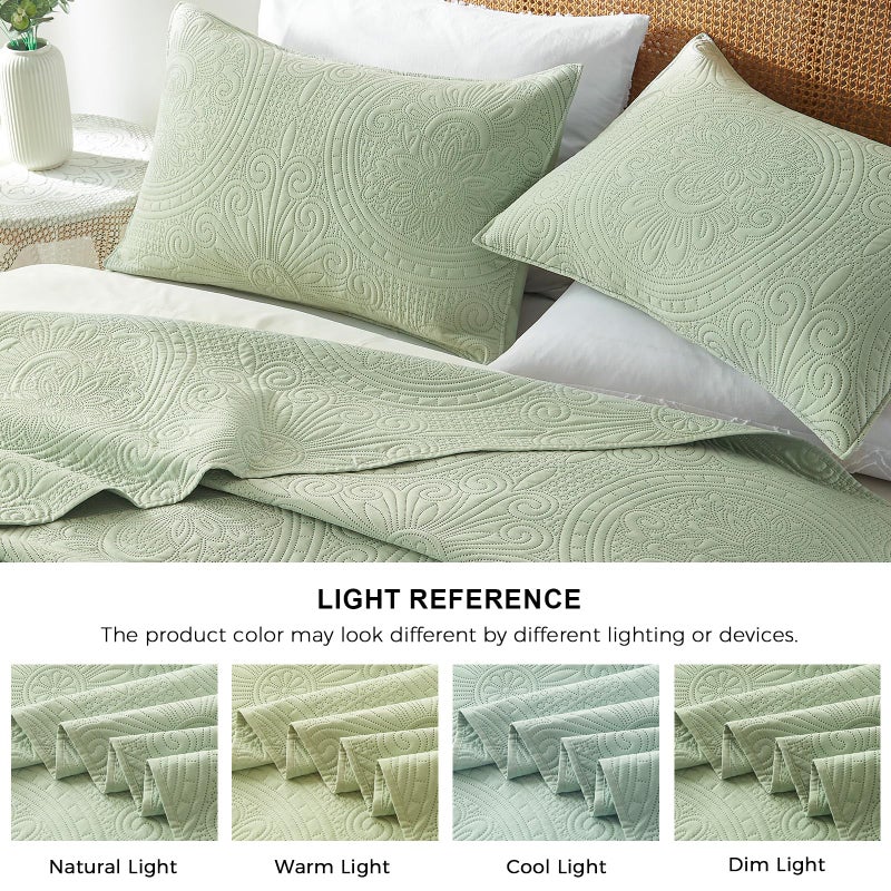 WURUIBO Full/Queen Quilt Set Sage Green Ultrasonic Embossed Bedspread  Lightweight Microfiber Coverlet  Modern Thin Bedding Set for All Season  3 Piece(1 Quilt 2 Pillow Shams) - Image 5